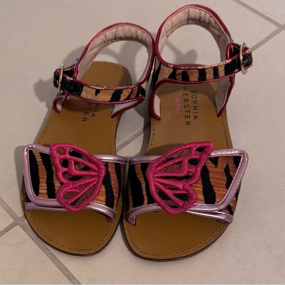 Sophia Webster mini sandals size EU 29 US 11.5-12 tiger print fuchsia butterfly